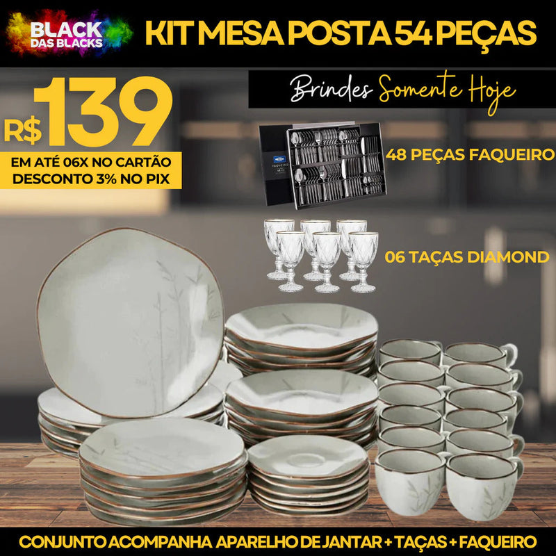 Aparelho  de Jantar Conjunto 54 Peças em Porcelana  Luxo Oxford + Brinde um faqueiro