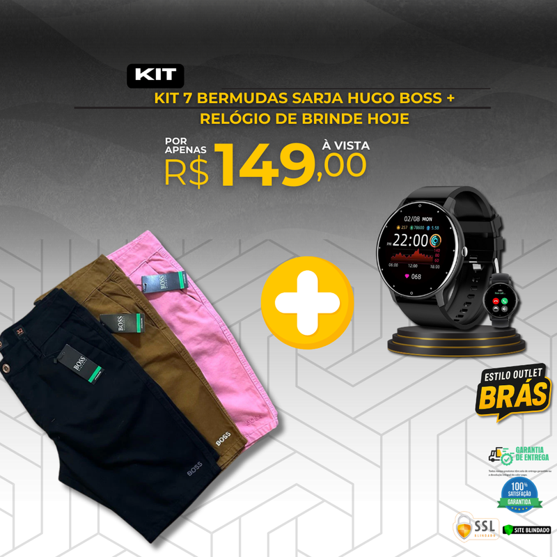Kit 7 Bermudas Sarja Hugo Boss  + Relógio de brinde hoje