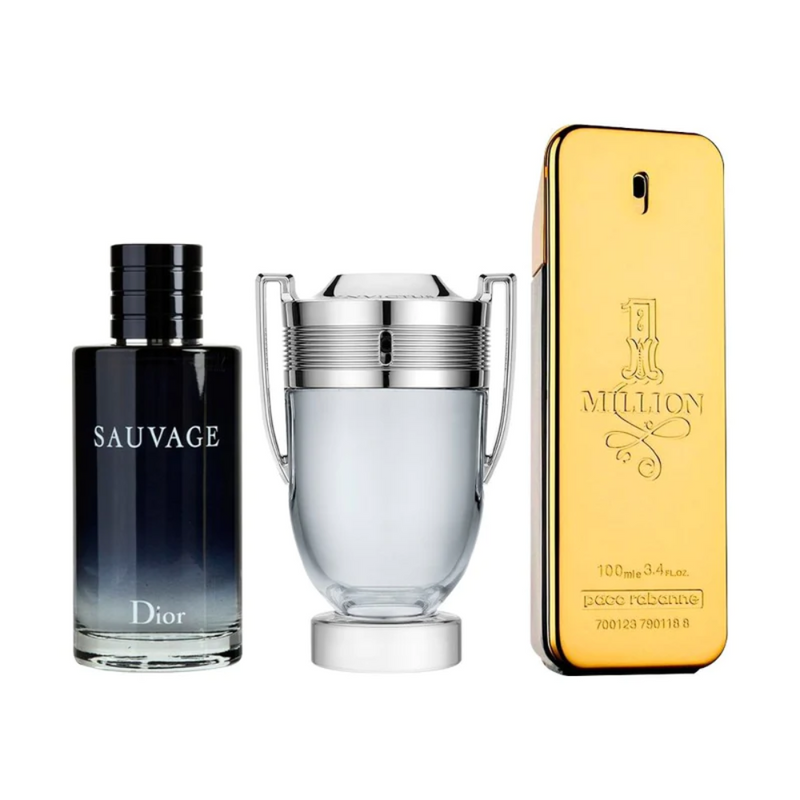 Combo de 3 Perfumes Masculinos - Sauvage, Invictus e 1 Million - Loja Online