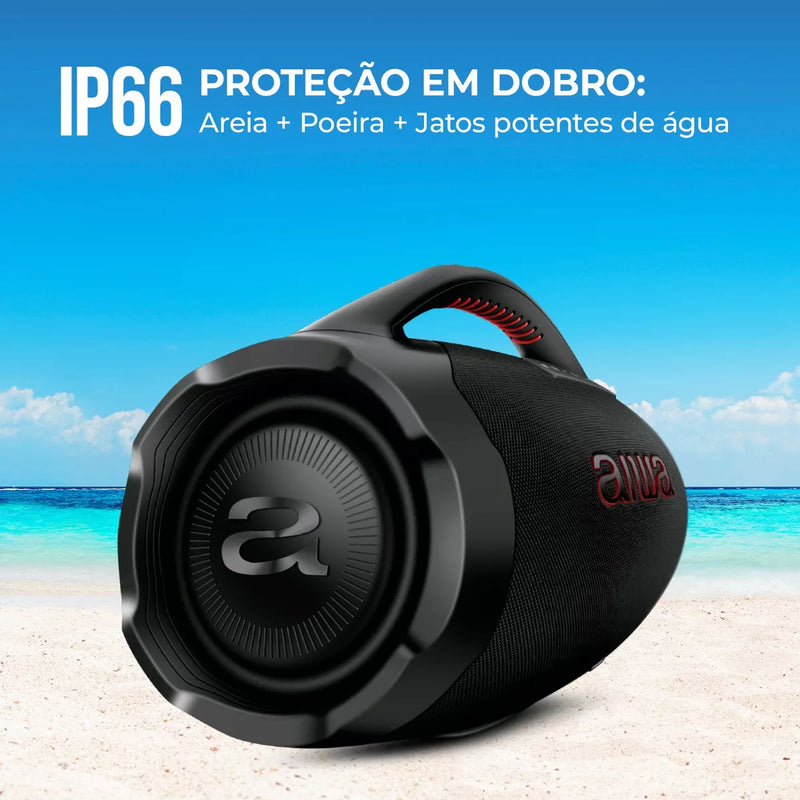 Boombox Aiwa Plus200 w rms Bass Duplos, Luzes de Led Coloridas, Proteção contra àgua+ bolsa de brinde