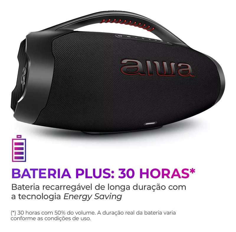 Boombox Aiwa Plus200 w rms Bass Duplos, Luzes de Led Coloridas, Proteção contra àgua+ bolsa de brinde