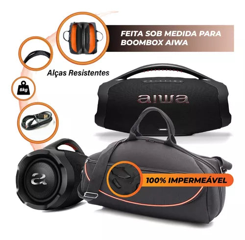 Boombox Aiwa Plus200 w rms Bass Duplos, Luzes de Led Coloridas, Proteção contra àgua+ bolsa de brinde